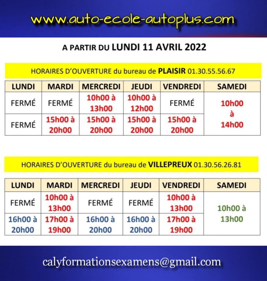 horaires avril 2022
